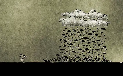 جالب ترین تصویر کارتونی بارش چتر از ابر های آسمان 