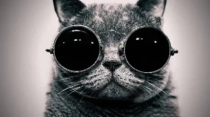 والپیپر سیاه و سفید سورئالیسم از گربه ای با عینک آفتابی