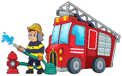 عکس کارتونی ماشین آتش نشانی در حال کمک رسانی و امداد