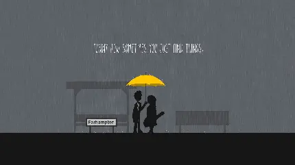 پس زمینه دوست داشتنی فانتزی زوج عاشق زیر چتر زرد رنگ