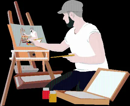 عکس png پسر نقاش در حال کشیدن نقاشی خودش با کیفیت بالا
