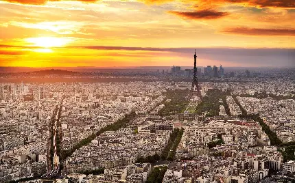 پس زمینه منظره شهر پاریس و برج ایفل در غروب ویژه مسافرت