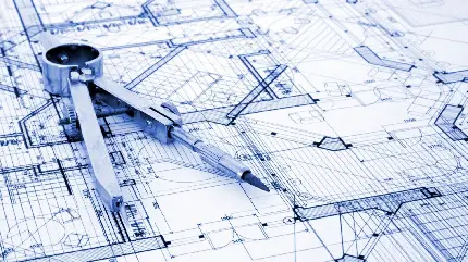 چاپ پوستر تصویر نقشه ساختمان دقیق و مهندسی با پرگار و لوازم مخصوص نقشه کشی 