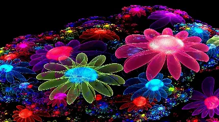 نقاشی سه بعدی و فانتزی دشت گل های رنگارنگ