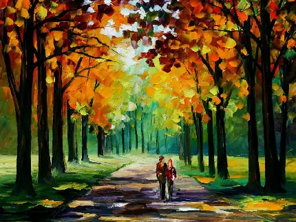 عکس پروفایل نقاشی رنگ روغن پاییز عاشقانه با کیفیت عالی