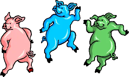 تصویر خوک های فانتزی رنگارنگ در حال رقصیدن