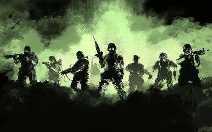 پوستر کارتونی از سربازان نظامی با تم سبز و مشکی