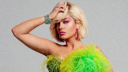 چاپ پوستر عکس بی بی رکسا Bebe Rexha با زمینه ساده مخصوص پروفایل فن پیج ها 
