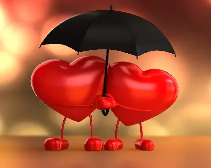 عکس قلب های قرمز دونفره و عاشقانه زیر چتر مشکی برای پروفایل