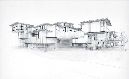 تصویر طرح اولیه سیاه قلم و نقشه ساختمان و خانه مسکونی 