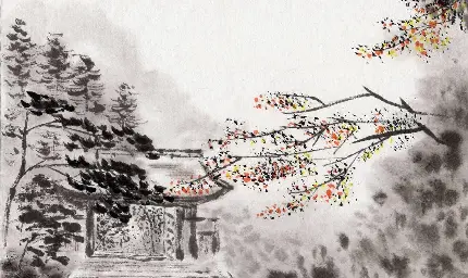 نقاشی شاخه های رنگارنگ درخت در منظره ای سیاه و سفید