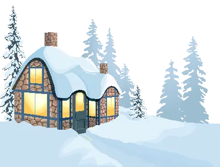 دانلود رایگان عکس PNG پی ان جی انیمیشنی خانه و درخت برفی و سفیدپوش 