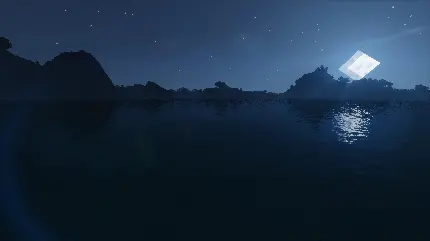 دانلود تصویر زمینه دریاچه در شب مهتابی با کیفیت فور کی