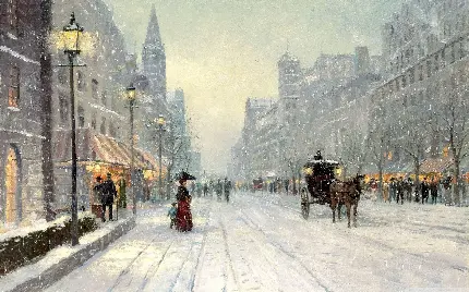 عکس تابلو نقاشی جالب و خاطره انگیز از مردم و شهر در فصل زمستان