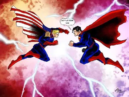 تصویر زمینه کارتونی از مبارزه سوپرمن و هوم‌لندر Homelander