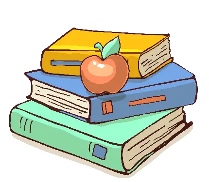 عکس دوربری شده سیب و کتاب کارتونی با رنگ های پاستلی جذاب