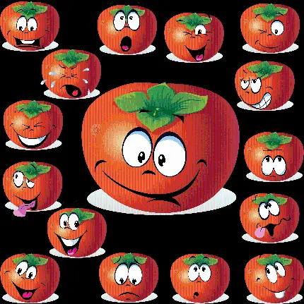 png گوجه فرنگی انیمیشنی کیوت با حالت های مختلف چهره