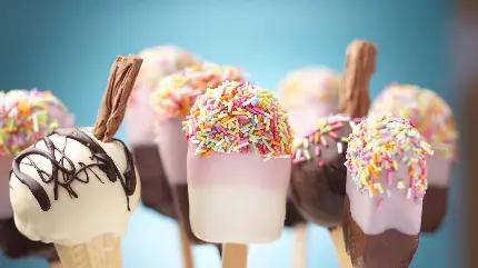 عکس استوک بستنی فانتزی با تزئین شکلات و ترافل رنگی