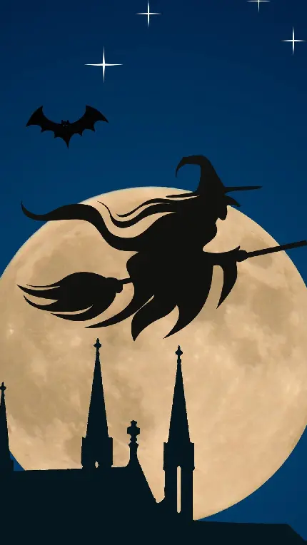 والپیپر سایه جادوگر و قلعه در جلوی ماه کامل با کیفیت بالا