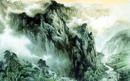 پروفایل نقاشی شرقی کوهستان عظیم و شگفت انگیز