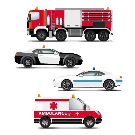 تصویر انواع ماشین های کمک رسانی از جمله آمبولانس با فرمت PNG