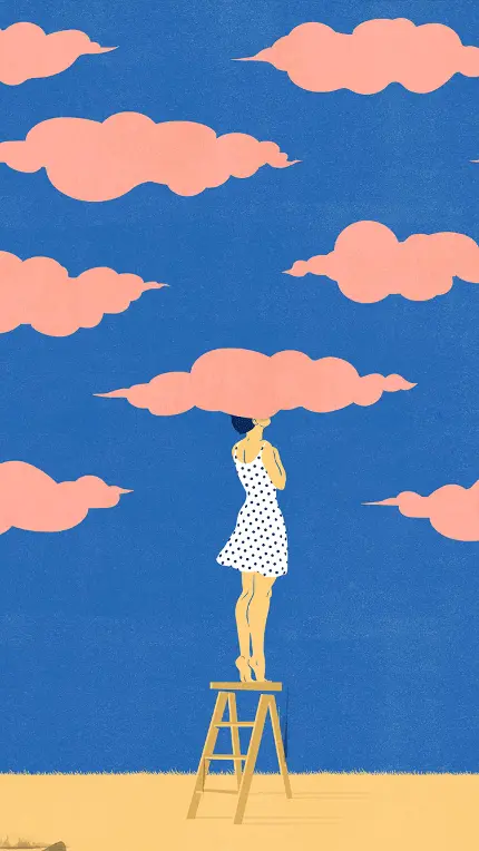 والپیپر دخترونه مینیمال و منظره کارتونی ابر های صورتی آسمان