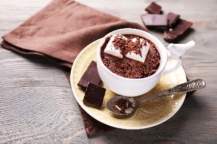 بک گراند شکلات داغ خانگی روی میز چوبی با بهترین کیفیت