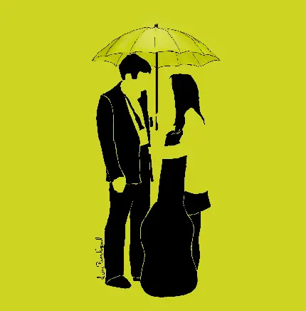 عکس پروفایل زوج عاشق زیر چتر زرد خوشرنگ مخصوص اینستاگرام