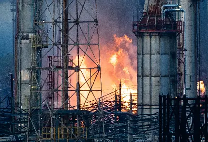 عکس جالب آتش سوزی ویران کننده در پالایشگاه نفت 