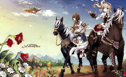عکس انیمیشنی سورئالیسم از دختر و پسر اسب سوار در جاده خاکی