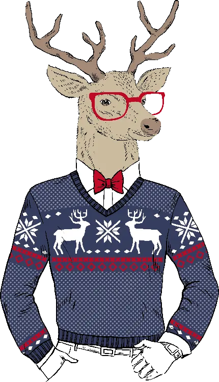 png رایگان تصویر گوزن عینکی کارتونی با لباس زمستانی