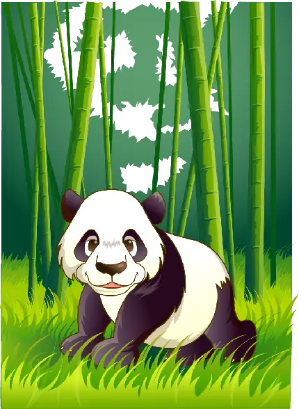تصویر دور بریده شده کارتونی پاندا وسط جنگل سرسبز بامبو 
