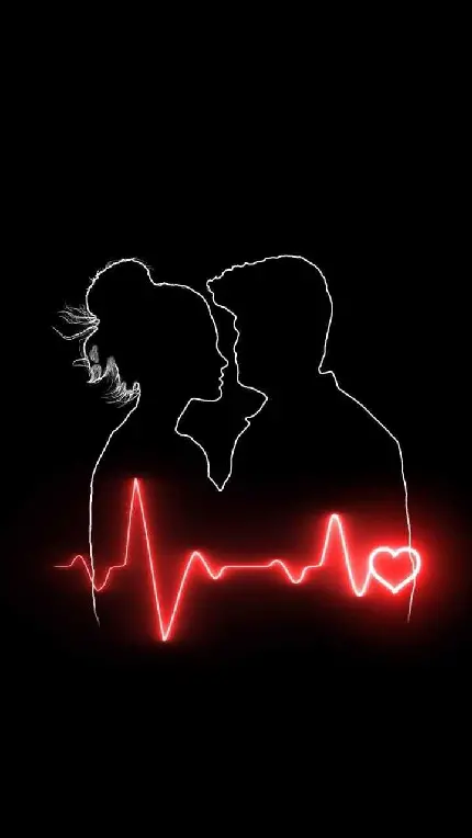 والپیپر عاشقانه آیفون خط ضربان قلب قرمز درخشان با زمینه تاریک