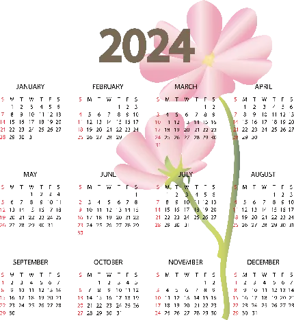 بک گراند تقویم 2024 با پشت زمینه گل های صورتی