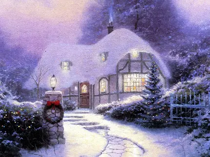 تصویر زمینه نقاشی شگفت انگیز و زیبا از زمستان و کریسمس