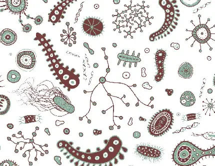تصویر کارتونی میکروب ها در بکگراند سفید مربوط به میکروبیولوژی