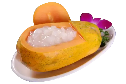 تکه های یخ داخل میوه پاپایا تزئین شده برای پذیرایی png