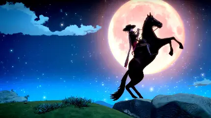 عکس زورو سوار بر اسب با بکگراند ماه در آسمان