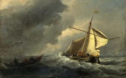 تصویر خارق العاده و باورنکردنی نقاشی هنری کلاسیک کشتی در موج های دریا 