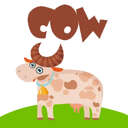چاپ پوستر عکس انیمیشنی گاو با متن نوشته cow با فرمت PNG پی ان جی 