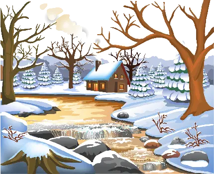تصویر کارتونی انیمیشنی درخت های برفی و زمستانی PNG 