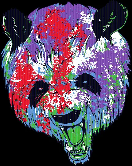 عکس هنری با بک گراند شفاف سر خرس پاندا با ترکیب رنگ های شاد