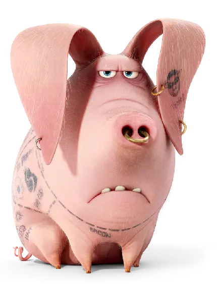 عکس خوک انیمیشنی بداخلاق با تاتو و گوشواره در فرمت png