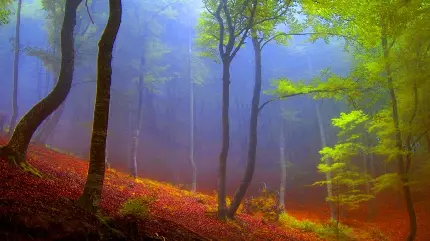دانلود عکس درختان توسکا در میان مه با کیفیت فوق العاده