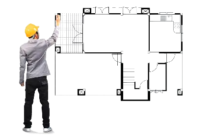 چاپ پوستر عکس مهندس و معمار در حال طراحی نقشه روی تخته سیاه 