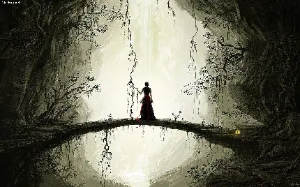عکس پروفایل دختر تنها روی پل در جنگل تاریک با کیفیت بالا
