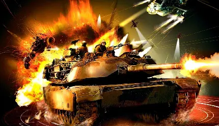 عکس کارتونی مبارزه و جنگ با تانک بزرگ و قوی
