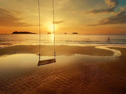عکس ساحل رمانتیک در وقت غروب خورشید 