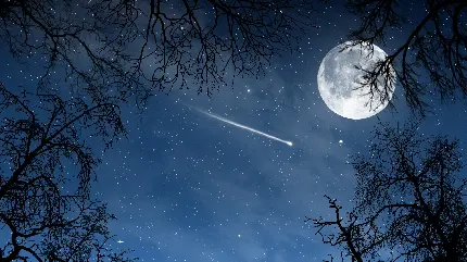 تصویر پس زمینه جدید از ماه کامل در آسمان پر ستاره شب