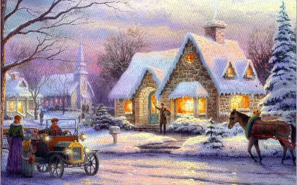 عکس پس زمینه تابلو نقاشی کریسمس و فصل زمستان